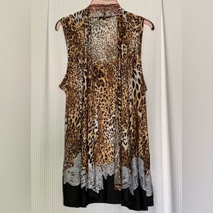 Milano Sleeveless Blouse Top with Fooler Front Brown Animal Print Medium